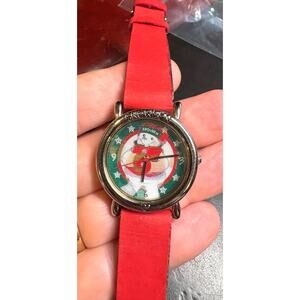 Unisex 35mm Silver Tone Snowden Watch with Red Leather Band